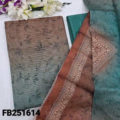 CODE FB251614: Blue& chocolate brown digital printed fancy jute silk unstitched salwar material(thin fabric lining