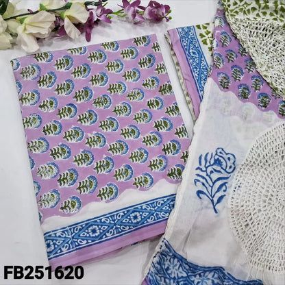 CODE FB251620: Light purple hand block printed pure cotton unstitched salwar material(lining needed)block printed