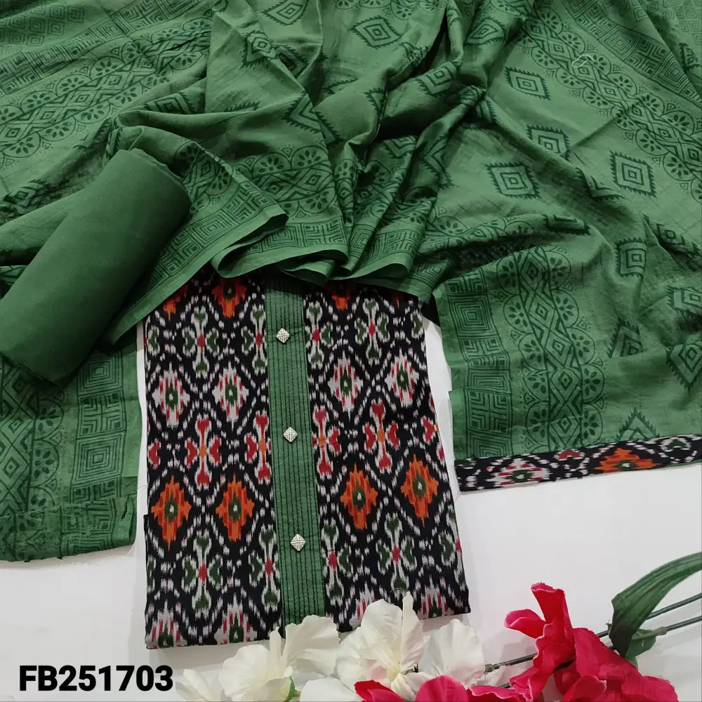 CODE FB251703: Black patola printed premium cotton unstitched salwar material fancy buttons on yoke(lining