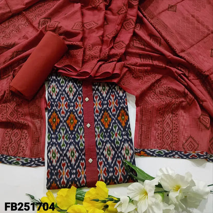 CODE FB251704: Dark blue patola printed premium cotton unstitched salwar material fancy buttons on yoke(lining