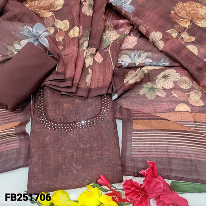 CODE FB251706: Dark pink premium jute silk unstitched salwar material bead& faux mirror work on yoke(thin fabric lining