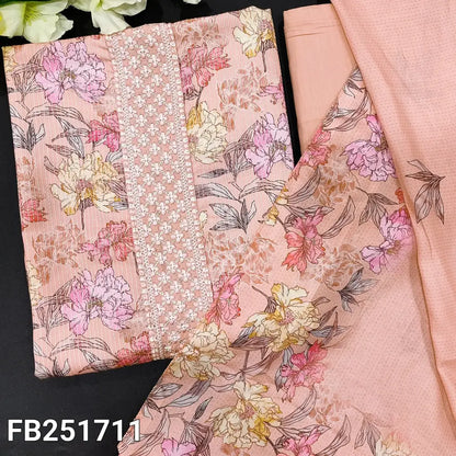 CODE FB251711: Pastel pink printed pure kantha cotton unstitched salwar material embroidered on yoke(lining