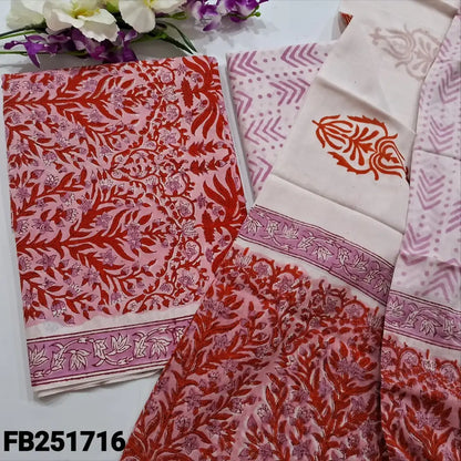 CODE FB251716: Pink hand block printed soft cotton unstitched salwar material(lining needed)block printed soft cotton