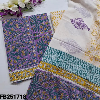 CODE FB251718: Dark purple hand block printed soft cotton unstitched salwar material(lining needed)block printed soft