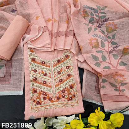 CODE FB251809: Pastel pink digital printed semi linen unstitched salwar material rich embroidered on yoke(thin fabric
