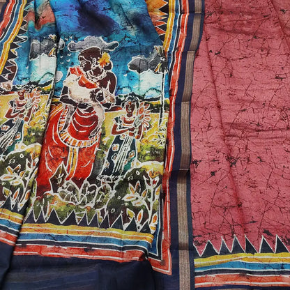 CODE FB251813: Dark onion pink batik printed soft silk cotton unstitched salwar material(thin fabric lining