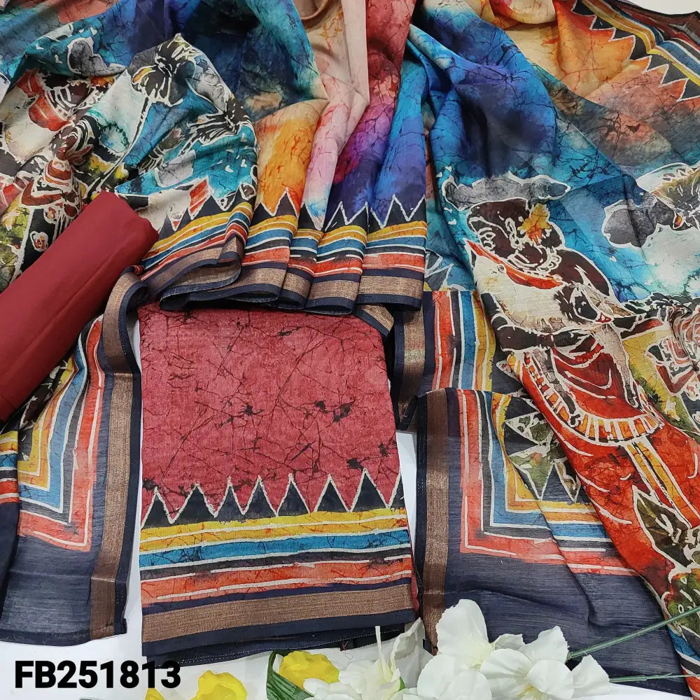 CODE FB251813: Dark onion pink batik printed soft silk cotton unstitched salwar material(thin fabric lining