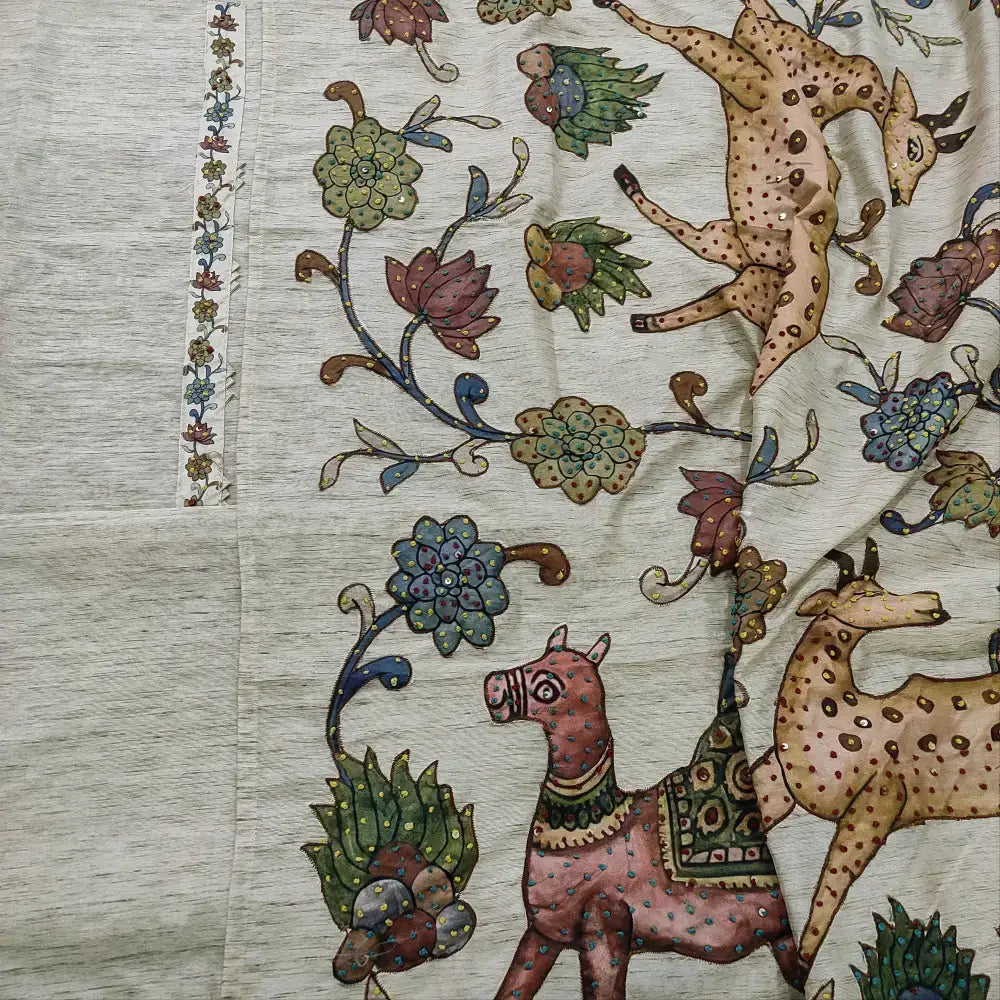 Rich beige designer premium silk cotton unstitched salwar material printed yoke with thread work(thin