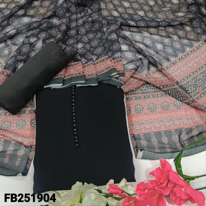 CODE FB251904: Black semi georgette unstitched salwar material potli buttons on yoke(thin fabric lining needed)matching