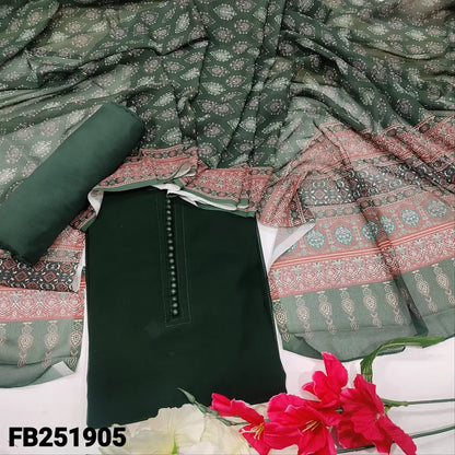 CODE FB251905: Dark green semi georgette unstitched salwar material potli buttons on yoke(thin fabric lining