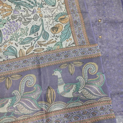 CODE FB251918: Purple schiffli embroidered tissue silk cotton unstitched salwar material fancy buttons on yoke(thin