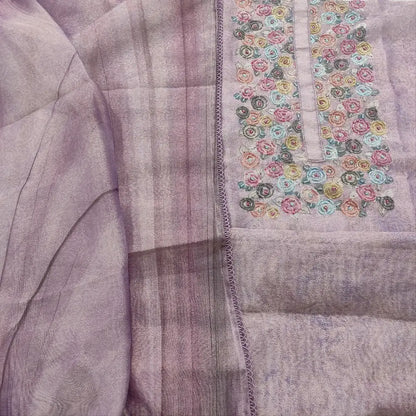 CODE FB252101: Light purple digital printed premium tissue silk cotton unstitched salwar material floral printed yoke