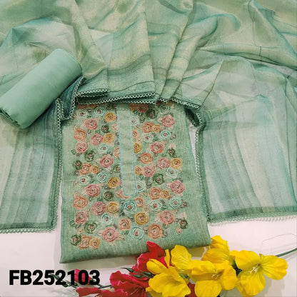 CODE FB252103: Pastel blue digital printed premium tissue silk cotton unstitched salwar material floral printed yoke