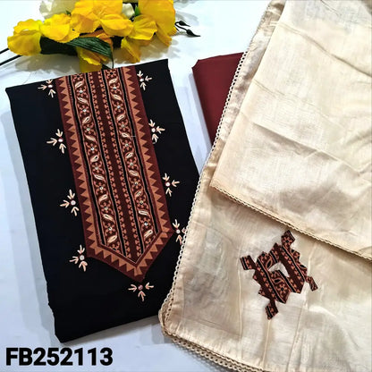 CODE FB252113: Black soft cotton unstitched salwar material ajrak yoke patch with thread& faux mirror(lining