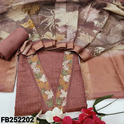CODE FB252202: Dark onion pink with golden tint crinkled tissue silk cotton unstitched salwar material v neck