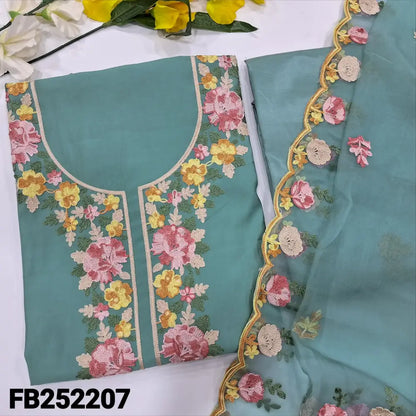 CODE FB252207: Pastel blue soft silk cotton unstitched salwar material cross stitch embroidered on yoke& front(lining