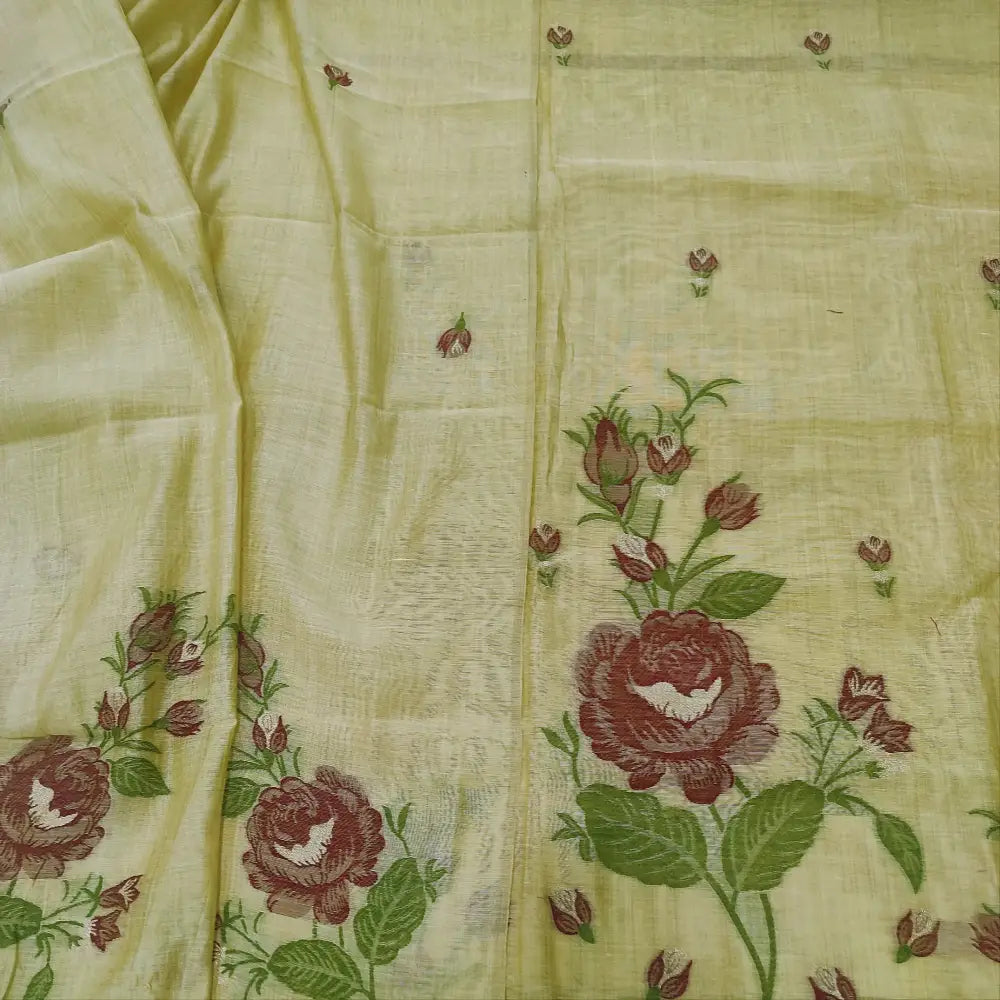 CODE FB252306: Pastel yellow jamdani woven premium silk cotton unstitched salwar material(thin fabric lining