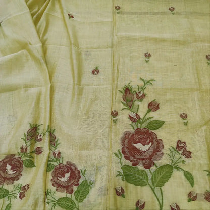 CODE FB252306: Pastel yellow jamdani woven premium silk cotton unstitched salwar material(thin fabric lining