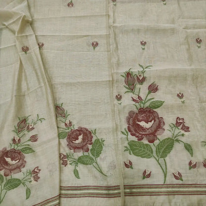 CODE FB252307: Light beige jamdani woven premium silk cotton unstitched salwar material(thin fabric lining