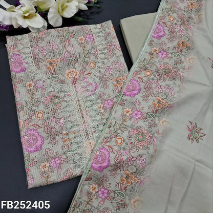 CODE FB252405: Light green floral printed kantha cotton unstitched salwar material embroidered &sequins work