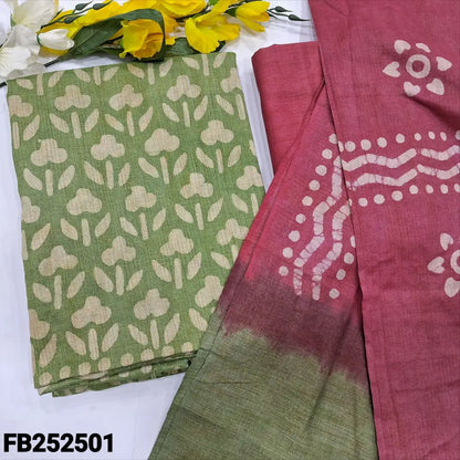 CODE FB252501: Light green batik dyed bagalpuri jute silk cotton unstitched salwar material(lining needed)dark pink