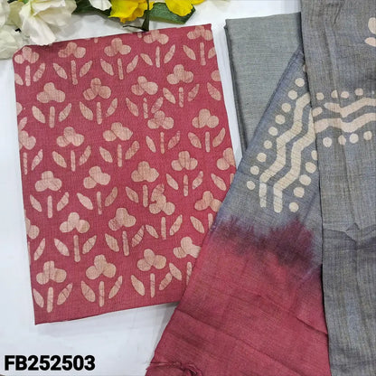 CODE FB252503: Pink batik dyed bagalpuri jute silk cotton unstitched salwar material(lining needed)grey bagalpuri jute