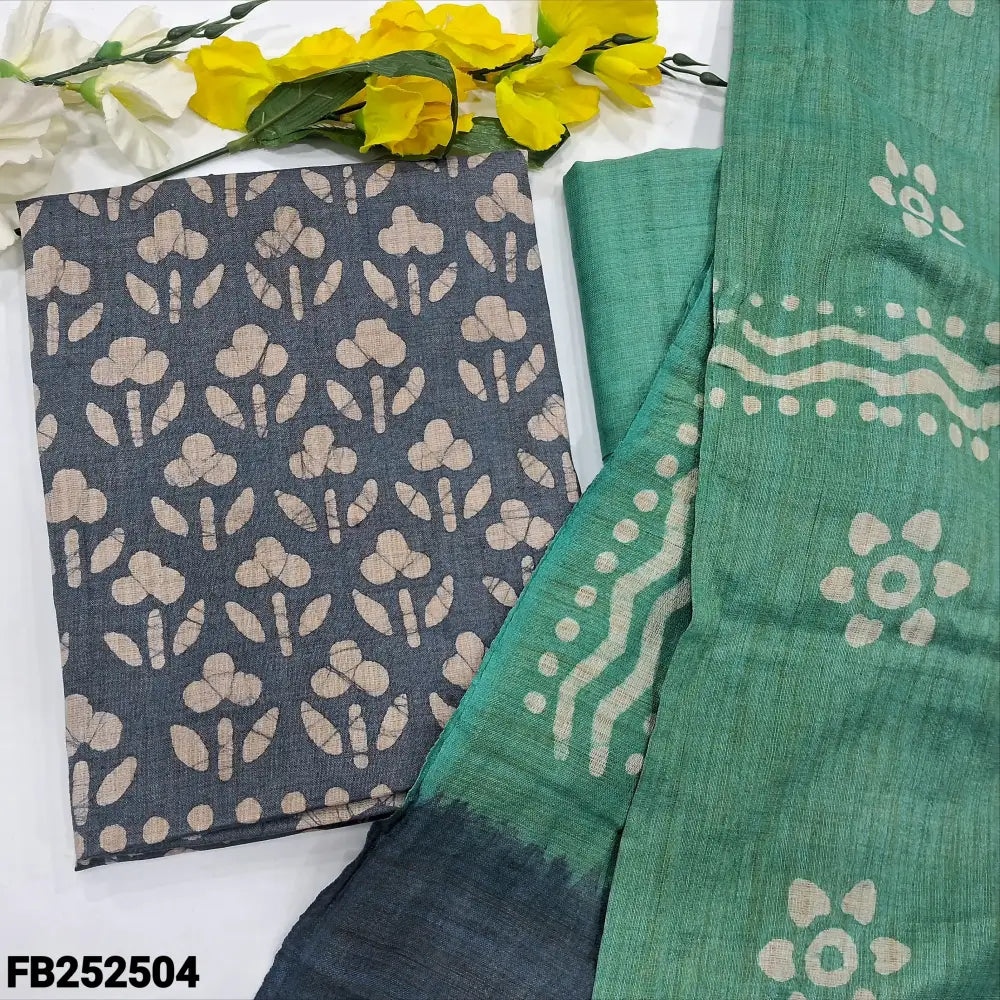 CODE FB252504: Blue batik dyed bagalpuri jute silk cotton unstitched salwar material(lining needed)turquoise green