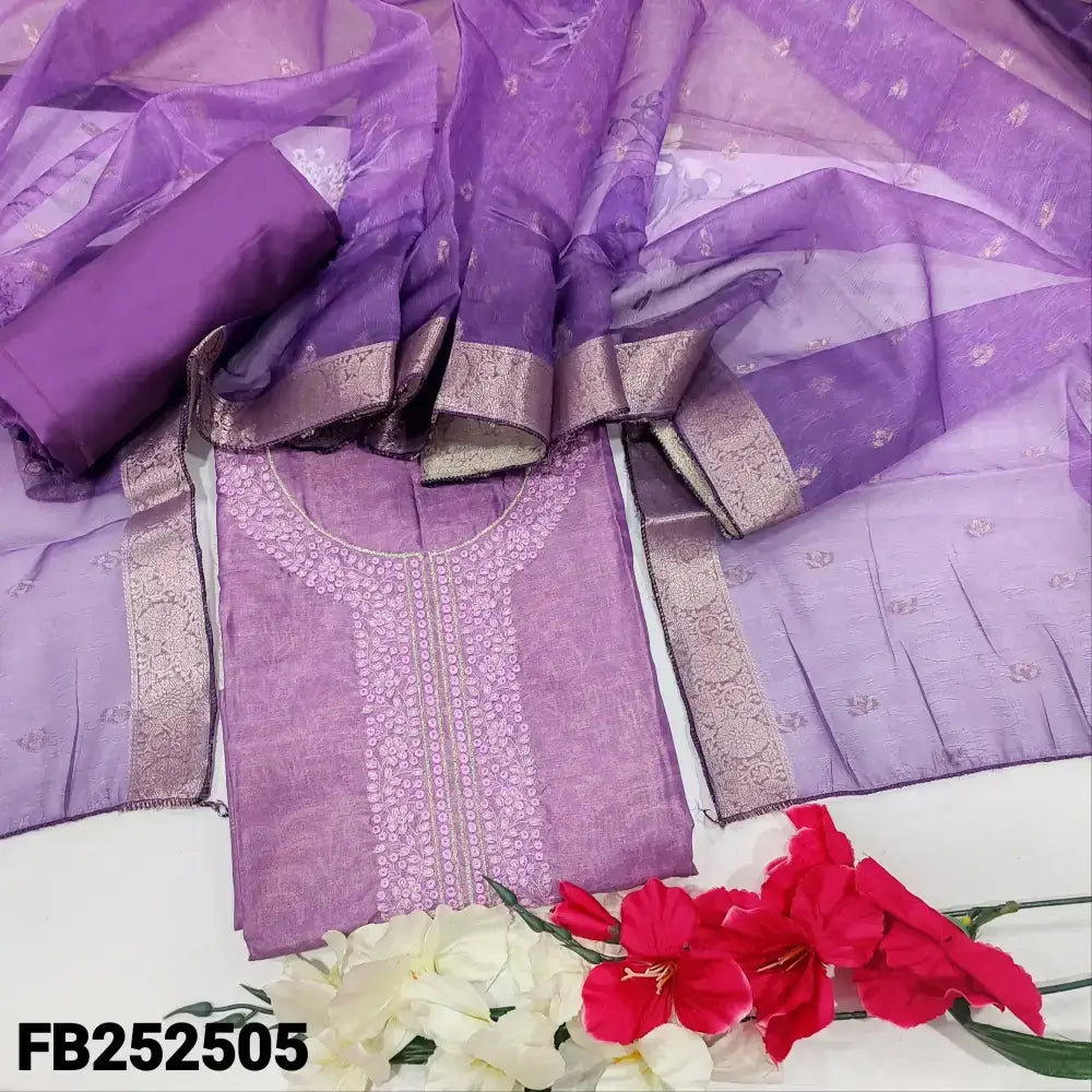 Purple with golden tint digital printed tissue silk cotton unstitched salwar material embroidered