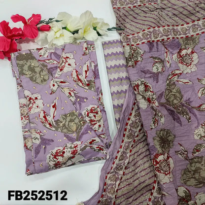 CODE FB252512: Light purple printed pure cotton unstitched salwar material thread& sequins work on yoke(lining