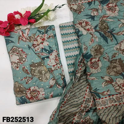 CODE FB252513: Light blue printed pure cotton unstitched salwar material thread& sequins work on yoke(lining