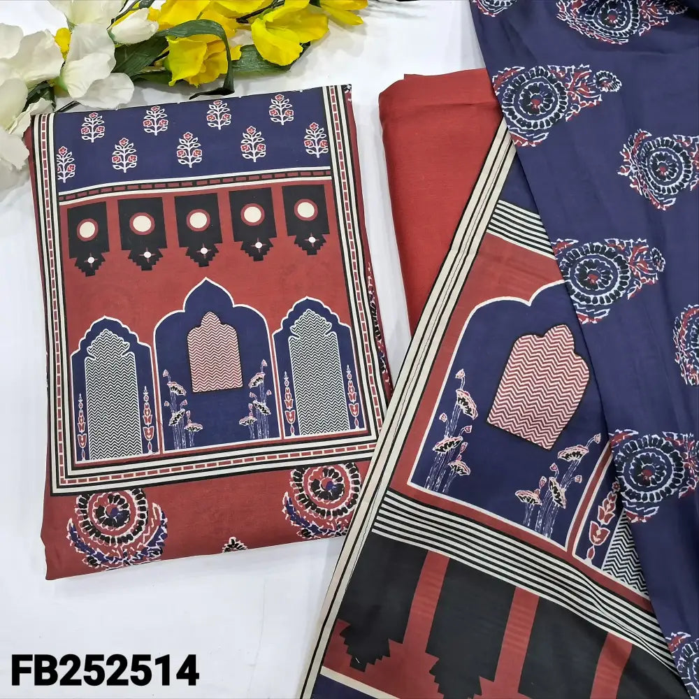 CODE FB252514: Brick red digital printed soft silk cotton unstitched salwar material(soft fabric lining needed)matching
