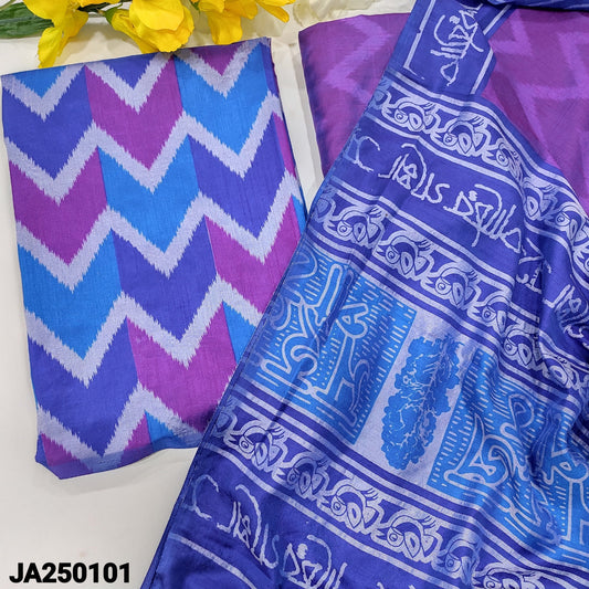 CODE JA250101: Multi color ikat printed fancy silk unstitched salwar material(silky fabric lining needed)ikat printed