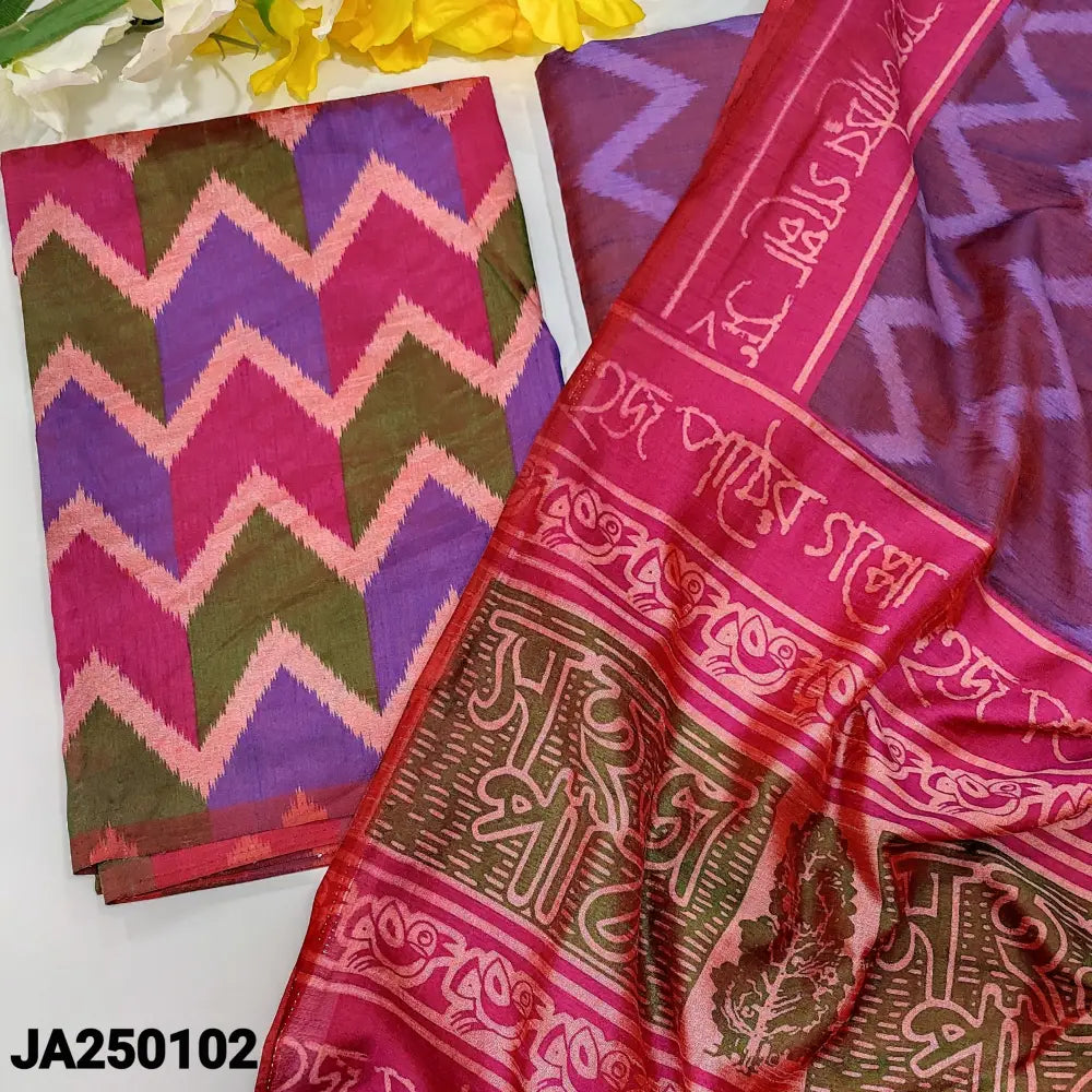 CODE JA250102: Multi color ikat printed fancy silk unstitched salwar material(silky fabric lining needed)ikat printed