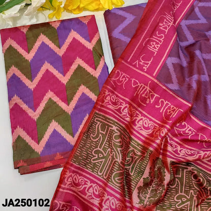CODE JA250102: Multi color ikat printed fancy silk unstitched salwar material(silky fabric lining needed)ikat printed