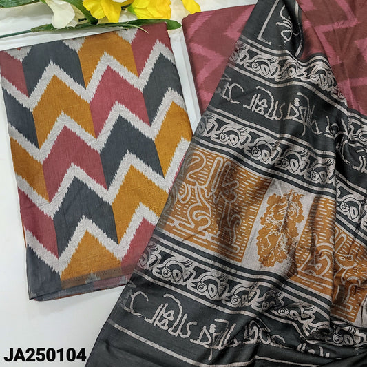 CODE JA250104: Multi color ikat printed fancy silk unstitched salwar material(silky fabric lining needed)ikat printed