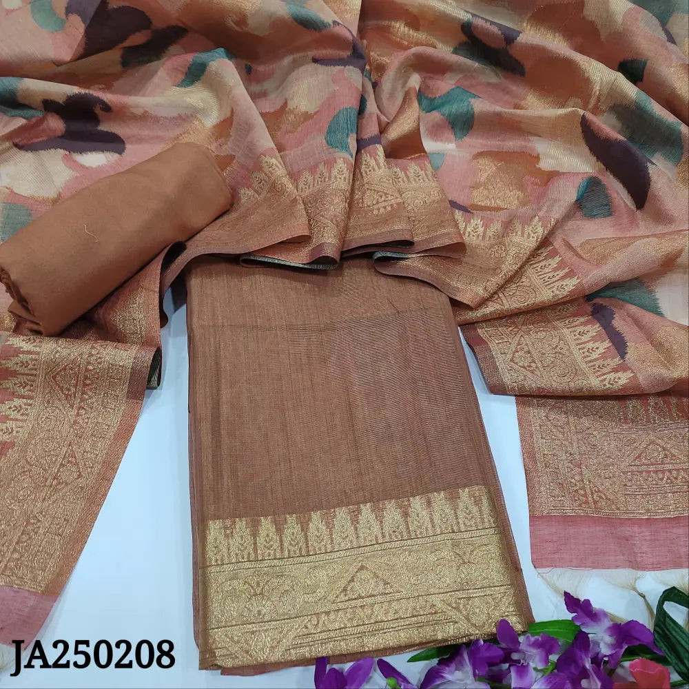 CODE JA250208: Onion pink premium silk cotton unstitched salwar material(thin fabric lining needed)matching santoon