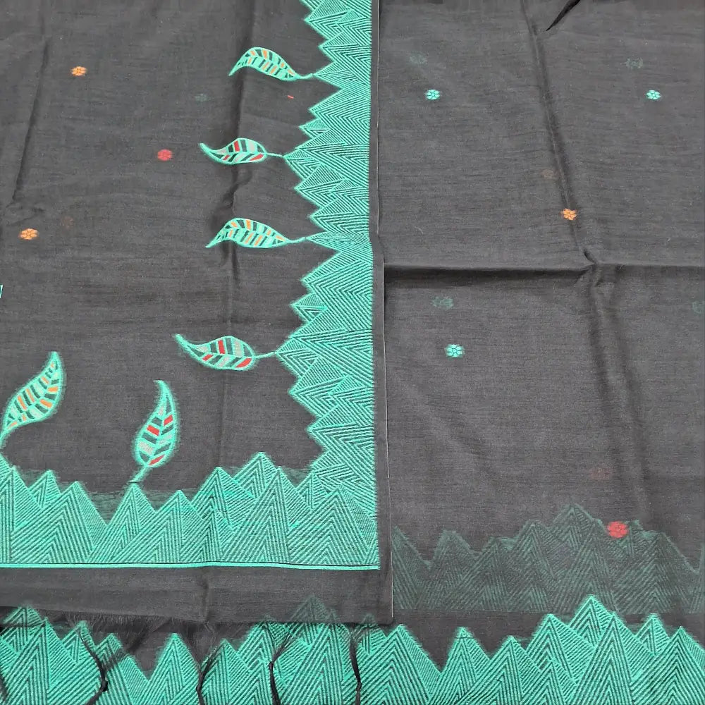 CODE JA250215: Black jamdani woven premium silk cotton unstitched salwar material(thin fabric lining needed)turquoise