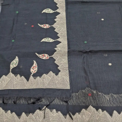 CODE JA250217: Black jamdani woven premium silk cotton unstitched salwar material(thin fabric lining needed)light beige