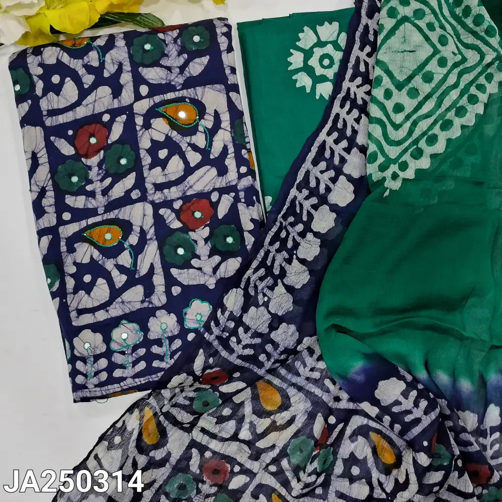 CODE JA250314: Dark blue original wax batik premium cotton unstitched salwar material(lining needed)turquoise green