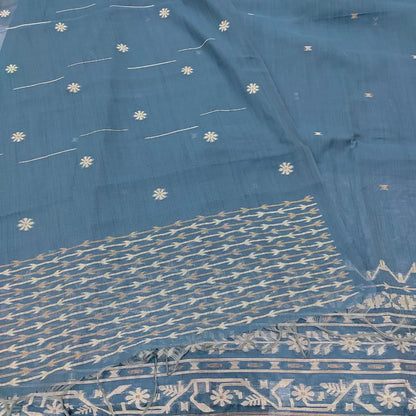 CODE JA250316: Bluish grey jamdani woven premium silk cotton unstitched salwar material(thin fabric lining