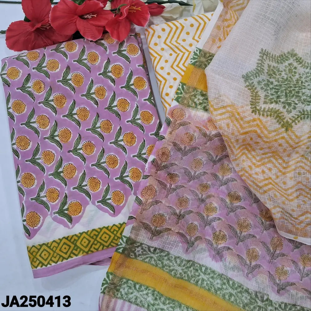 CODE JA250413: Pink hand block printed premium cotton unstitched salwar material(lining needed)zigzag printed cotton
