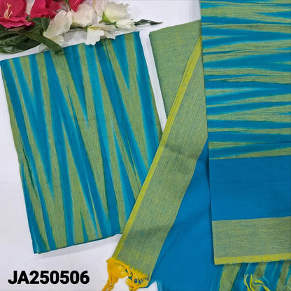 CODE JA250506: Dark turquoise blue& green dual shaded south handloom cotton unstitched salwar material ikat design all