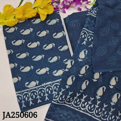 CODE JA250606: Indigo blue hand block printed pure cotton unstitched salwar material(lining needed)hand block printed
