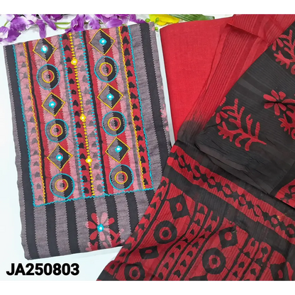 CODE JA250803: Vertical stiped original wax batik dyed pure kantha cotton unstitched salwar material real mirror work