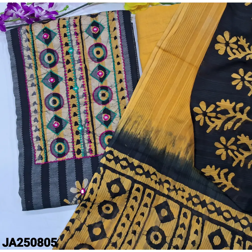 CODE JA250805: Vertical stiped original wax batik dyed pure kantha cotton unstitched salwar material real mirror work