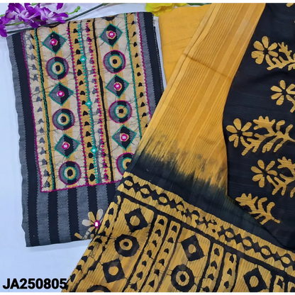 CODE JA250805: Vertical stiped original wax batik dyed pure kantha cotton unstitched salwar material real mirror work