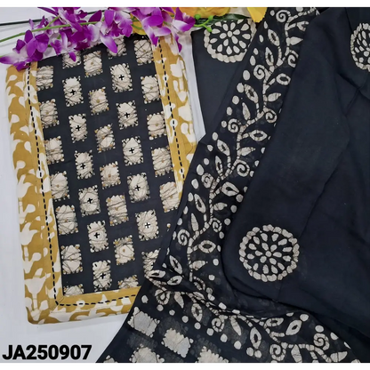 CODE JA250907: Light fenugreek yellow original wax batik dyed premium satin cotton unstitched salwar material thread&