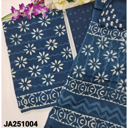 CODE JA251004: Indigo blue hand block printed premium cotton unstitched salwar material(lining optional)hand block