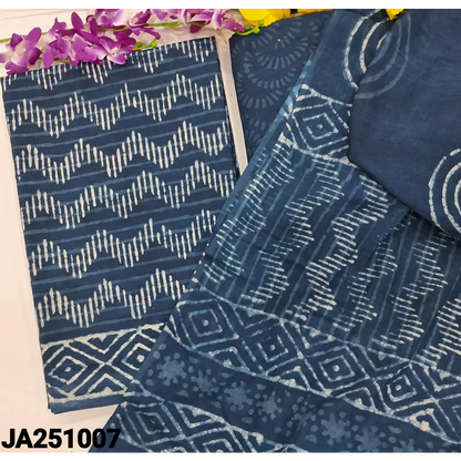 CODE JA251007: Indigo blue hand block printed premium cotton unstitched salwar material (lining optional) hand block