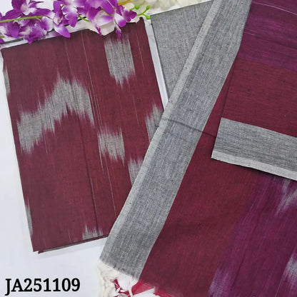 CODE JA251109: Dark maroon ikat woven south handloom cotton unstitched salwar material(lining optional)grey south